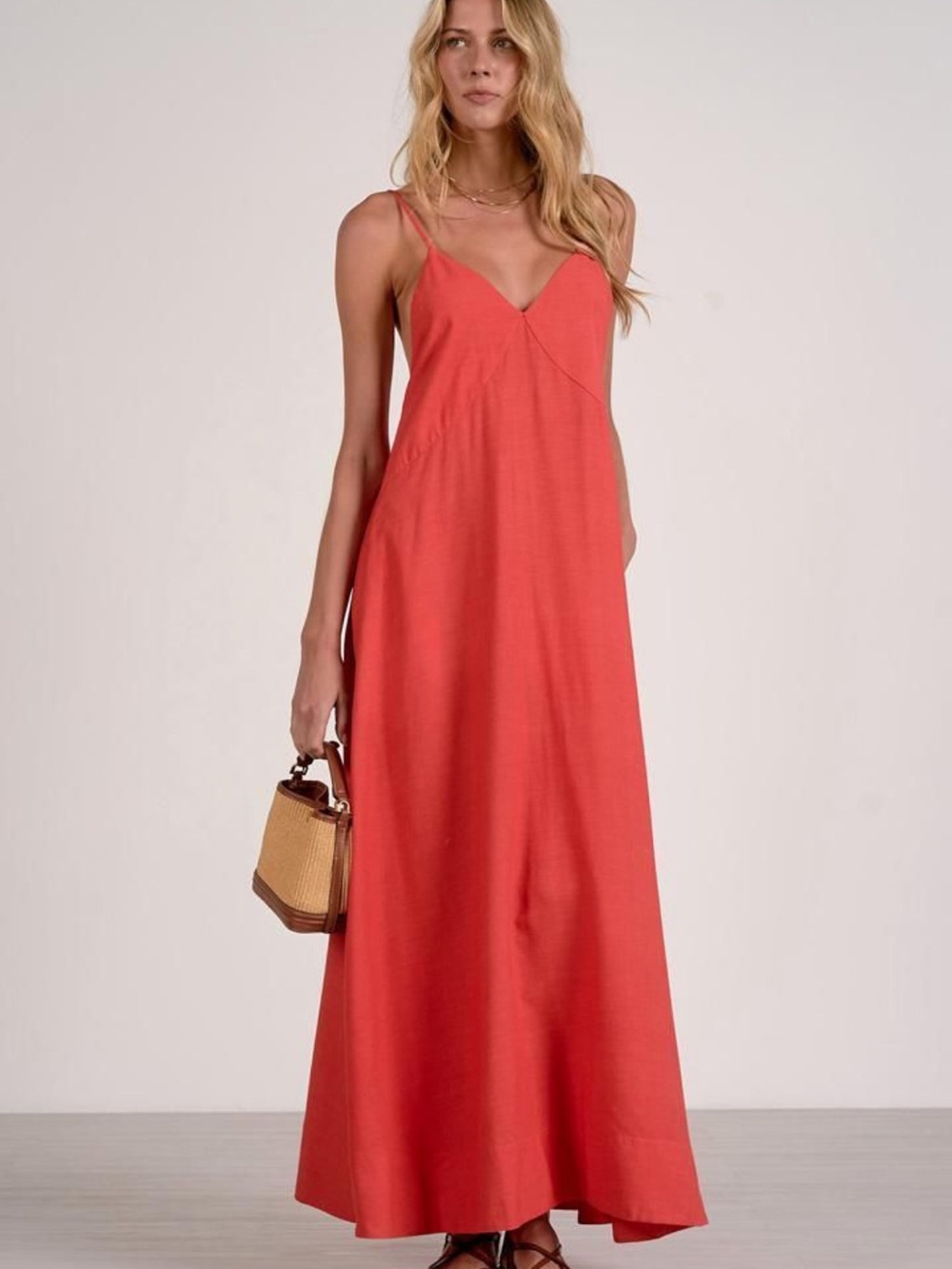 Elan Coral Maxi Slip Dress with Spaghetti Straps